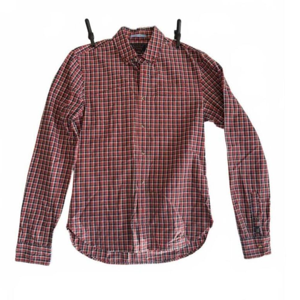 Scotch & Soda Mens S Plaid Button Down Shirt Red Blue Cotton Casual